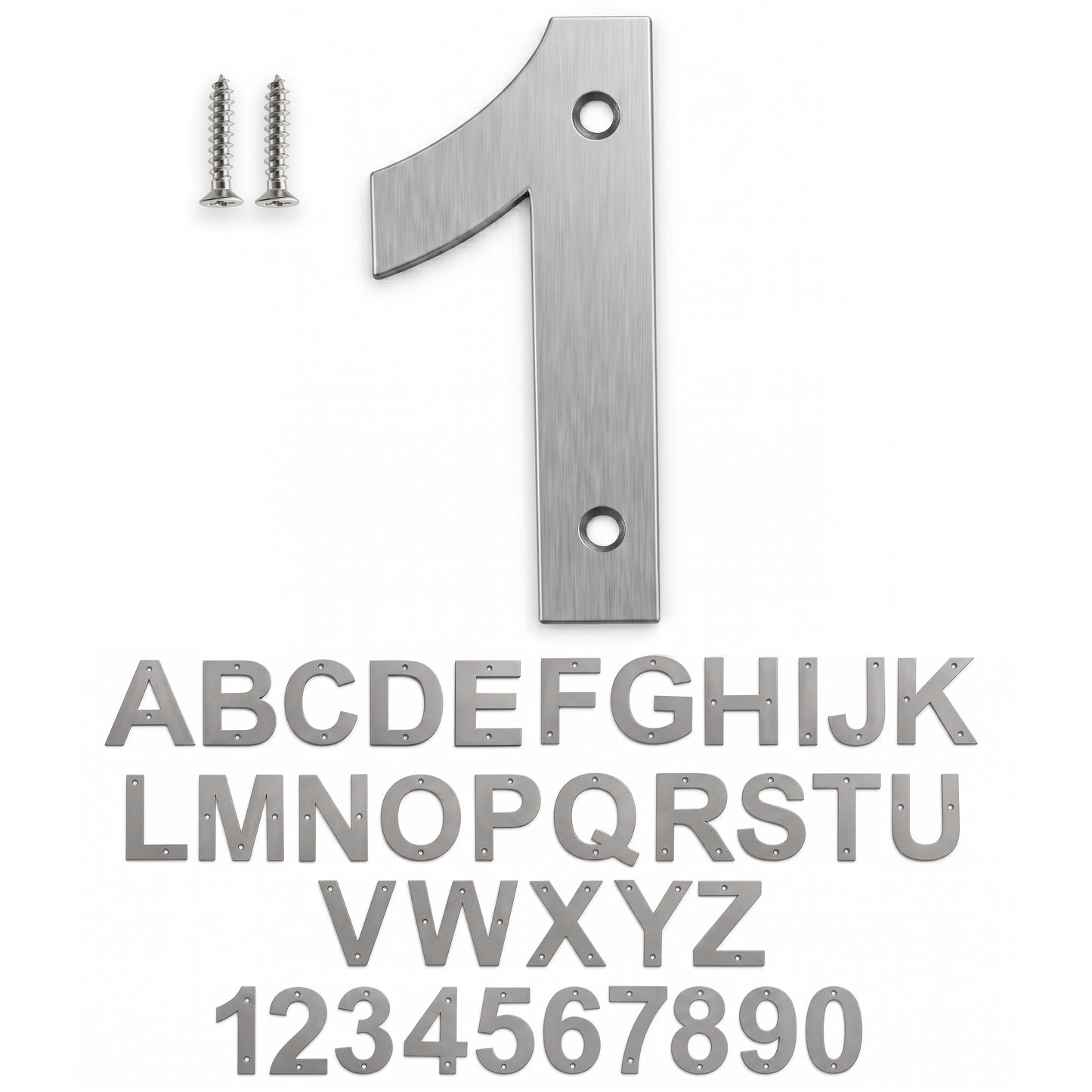 Metal Address Numbers And Letters 4 Inch Brushed Stainless Steel with Screws