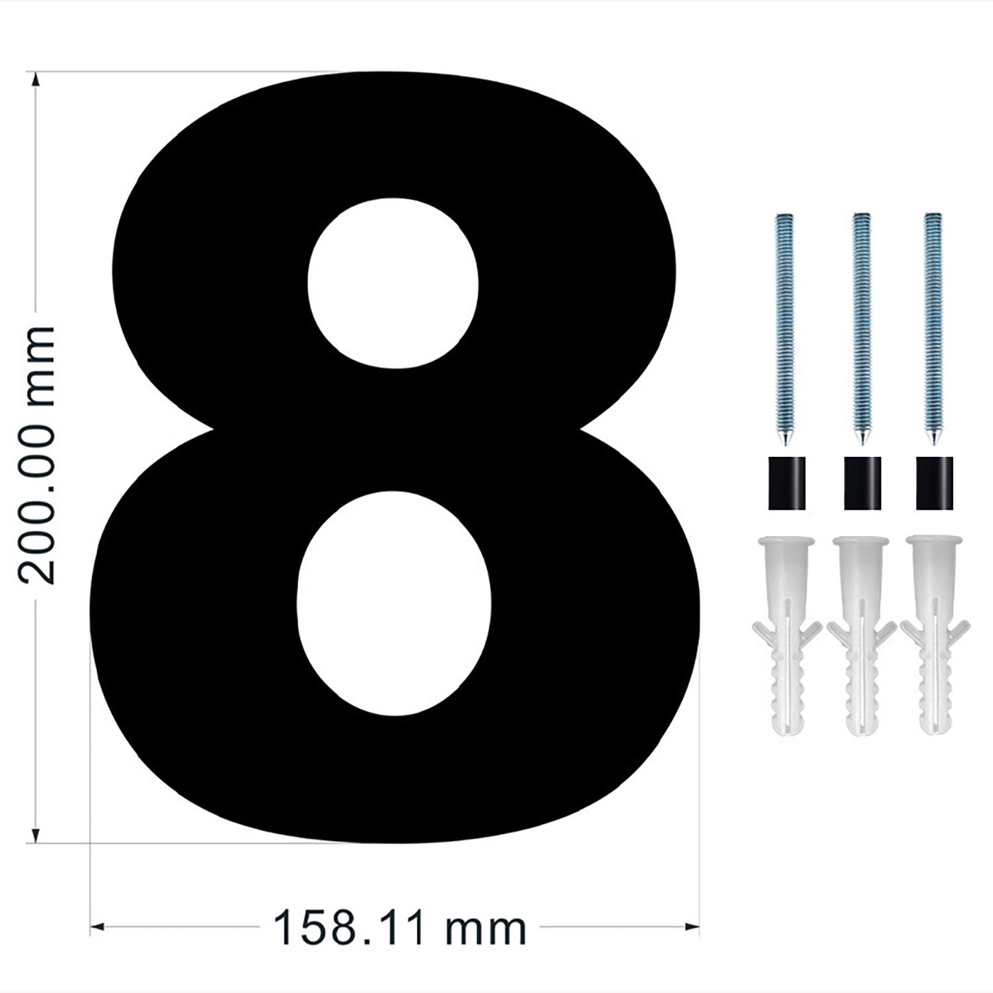 8-Inch Large Black House Numbers | Floating or Flush Mount | 3/8" Thick Acrylic