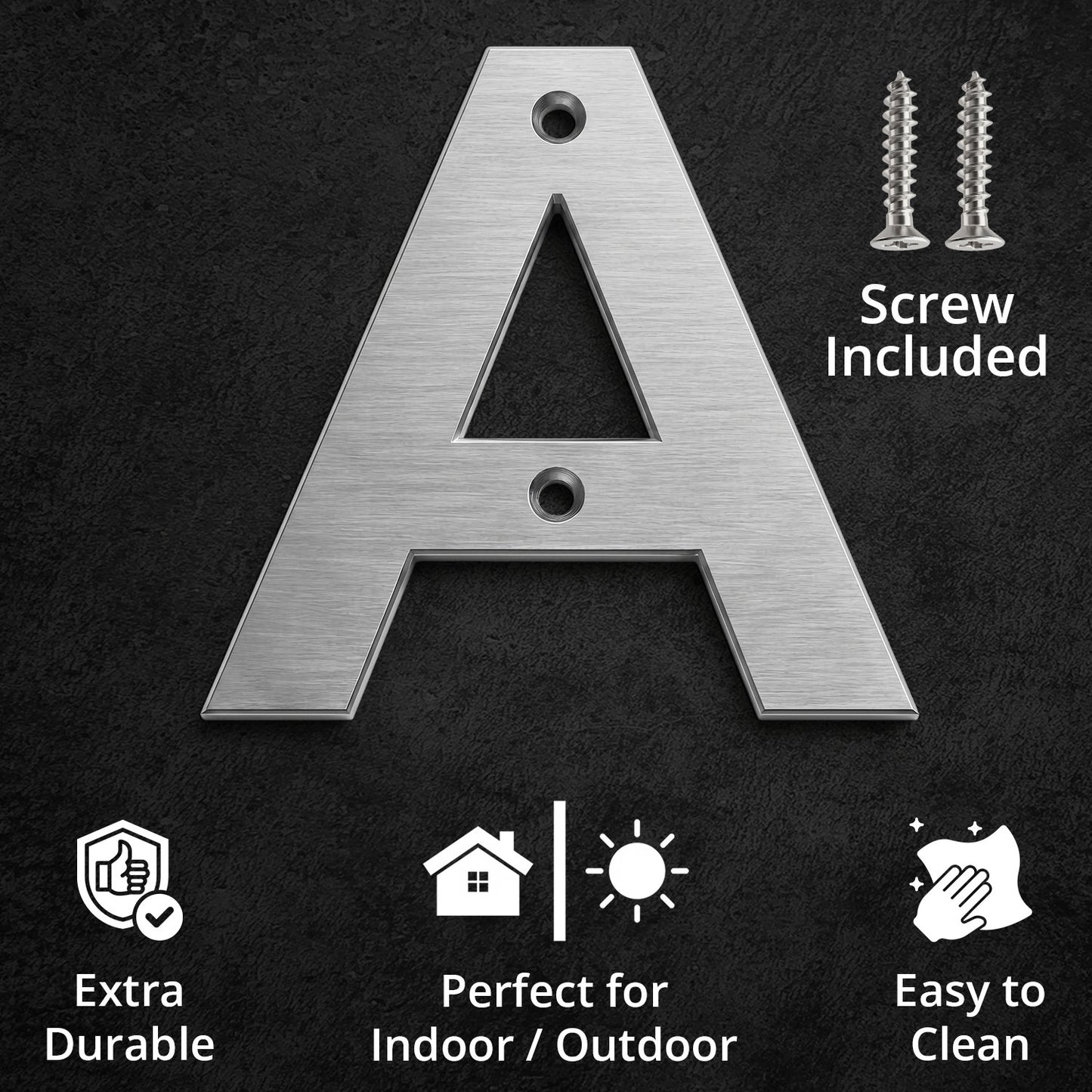 Metal Address Numbers And Letters 4 Inch Brushed Stainless Steel with Screws