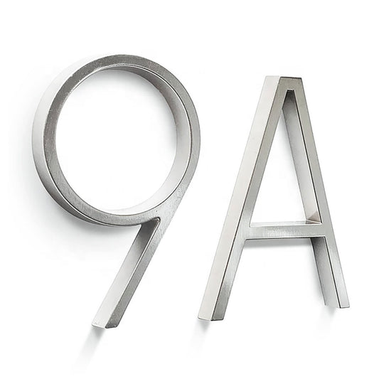 Address Numbers For House Silver 5 Inch Modern, Floating or Flush, Hardware included